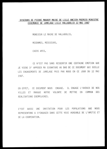 Déplacement pour la signature de la charte de jumelage à Valladolid. (Valladolid - Espagne)