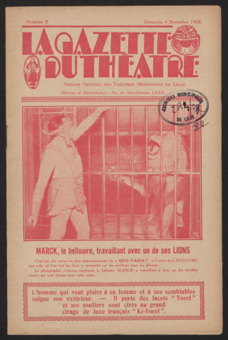 La gazette du théâtre, organe officiel des théâtres municipaux de Lille, n° 5, 21/10/1928.