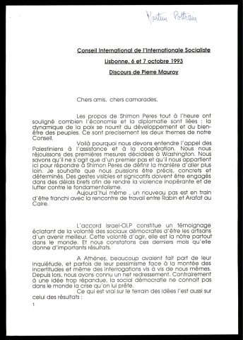 Conseil International de l'Internationale Socialiste. (Lisbonne -Portugal)