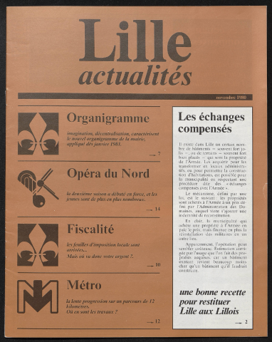 Lille Actualités - Organigramme ; Opéra du Nord ; Fiscalité ; Métro