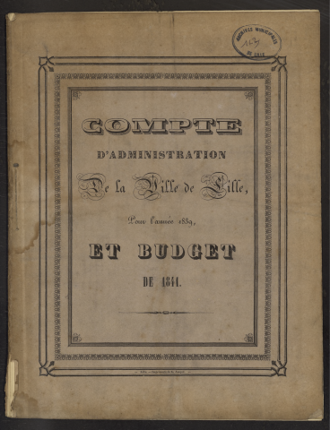 Compte d'administration 1839 et budget 1841.