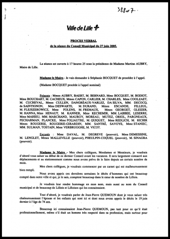 Conseil municipal du 27 juin 2005.