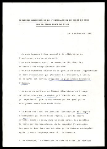 30ème anniversaire de l'installation du Furet du Nord. (Lille)