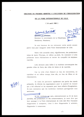 Inauguration de la foire internationale de Lille.