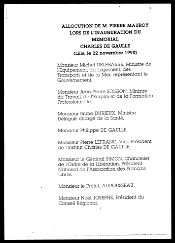 Inauguration du mémorial De Gaulle. (Lille)