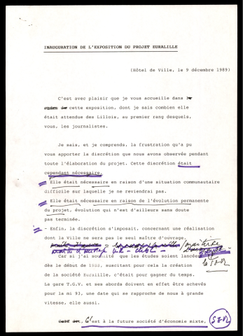 Inauguration de l'exposition Euralille. (Lille)