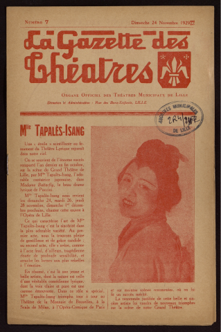 La gazette du théâtre, organe officiel des théâtres municipaux de Lille.