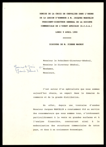 Remise de la Croix de chevalier de la Légion d'Honneur à Jacques Marcelin.