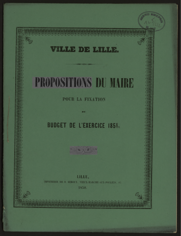 Proposition du maire pour le budget 1850.