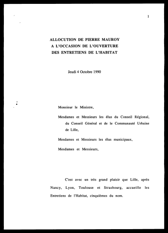 Ouverture des entretiens de l'habitat. (Lille)