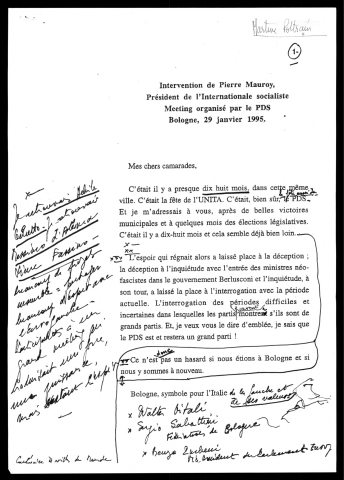 Meeting organisé par le Parti du socialisme démocratique (PDS). (Bologne - Italie)