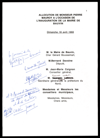 Inauguration de la mairie. (Bauvin)