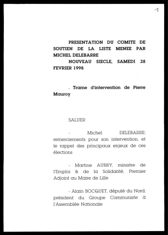 Conférence de presse de soutien à la candidature de Michel Delebarre. (Lille)