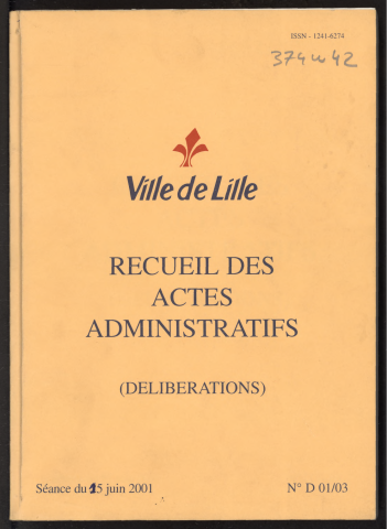 Délibérations, séance du 15 juin 2001.