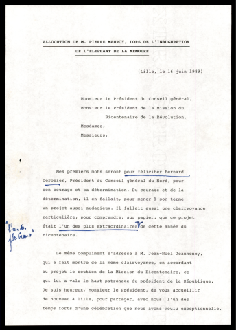 Inauguration de l'Eléphant de la Mémoire. (Lille)