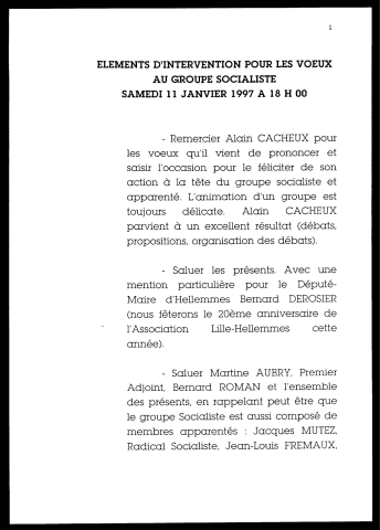 Vœux au groupe socialiste. (Lille)