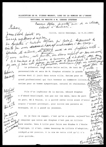Remise de l'ordre national du mérite à M. Gérard Stephan. (Lille)
