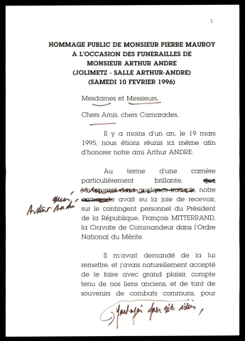 Funérailles de M. Arthur ANDRE. (Jolimetz)