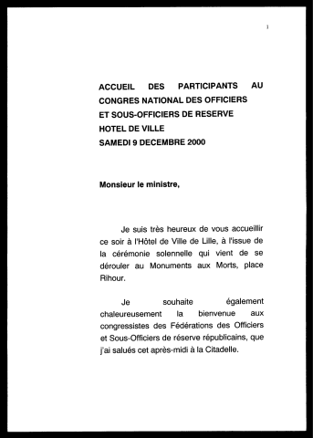 Congrès national des Fédérations des officiers et sous-officier de réserve républicains. (Lille)