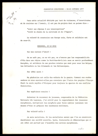 Convention européenne les 22 et 23/10/1977.