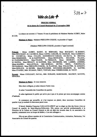 Conseil municipal du 13 novembre 2006.