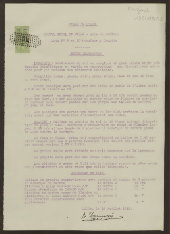 Délibération n°2149 - Hôtel de Ville. Aile des finances et Beffroi. Revêtement du sol. Adjudication.