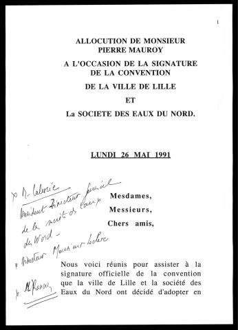 Convention Ville de Lille et Société des Eaux du Nord. (Lille)