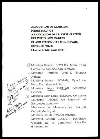 Vœux au personnel municipal. (Lille)