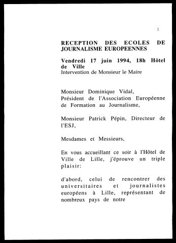 Réception des écoles de journalisme européennes. (Lille)