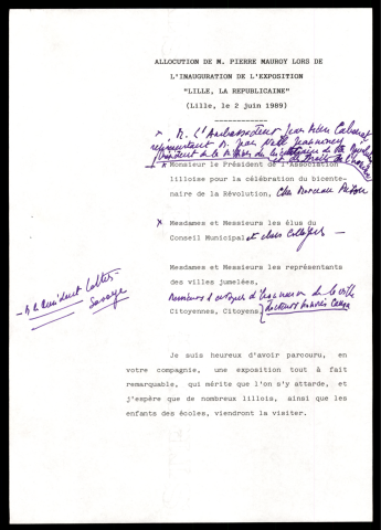 Inauguration de l'exposition "Lille, la républicaine". (Lille)