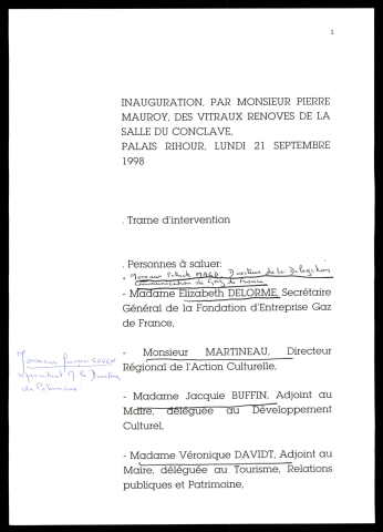 Inauguration des vitraux rénovés de la salle du conclave du Palais Rihour. (Lille)