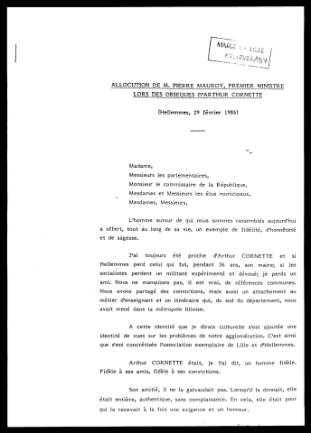 Funérailles d'Arthur Cornette.