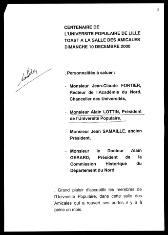Centenaire de l'Université Populaire de Lille. (Lille)
