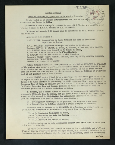 Commission du musée du folklore lillois (Comtesse).