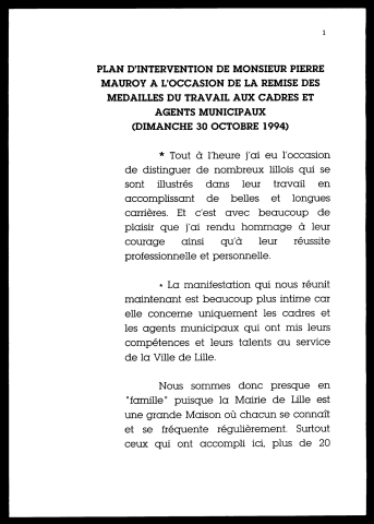 Remise de médailles du travail. (Lille)