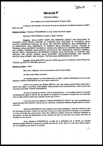 Conseil municipal du 9 février 2004.