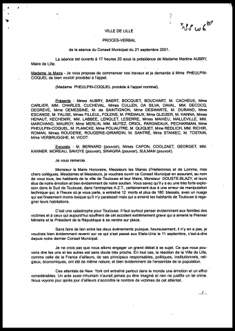 Conseil municipal du 21 septembre 2001.