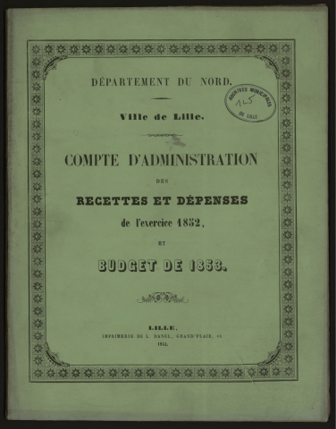 Compte d'administration 1852 et budget 1853.