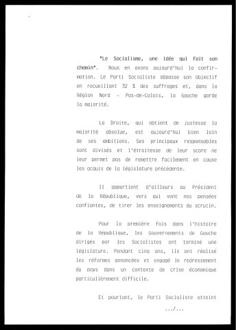 Déclaration des résultats des élections. (Lille)