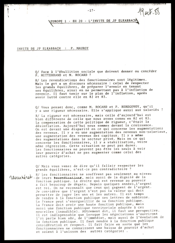 Séance de question au gouvernement à l'Assemblée Nationale et interview sur Europe 1. (Paris)
