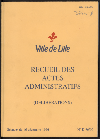 Délibérations, séance du 16 décembre 1996.
