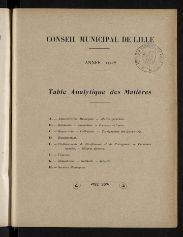Table analytique 1918