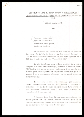 Dîner offert à l'occasion de l'opération conjointe du conseil franco-britannique et du forum BBC.