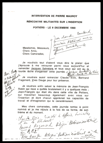 Rencontres militantes sur l'insertion. (Poitiers)