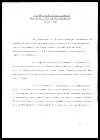 Réception des commerçants de la Braderie de Lille. (Lille)