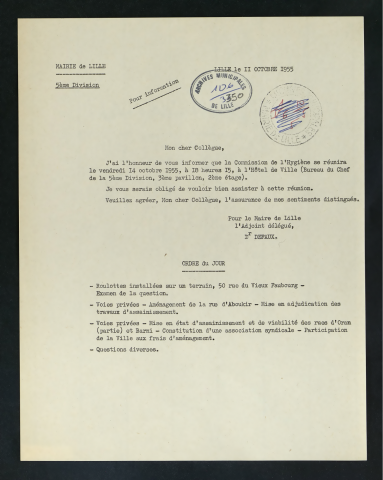 Commission de l'hygiène, de la salubrité publique, des bains, piscines, désinfection, laboratoire municipal.