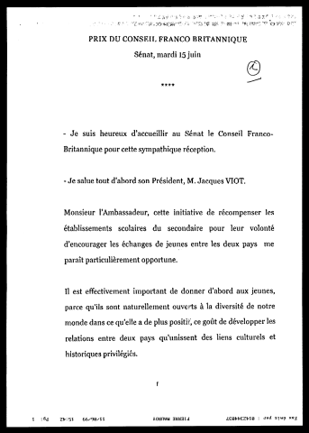 Prix du conseil franco-britannique au sénat. (Paris)