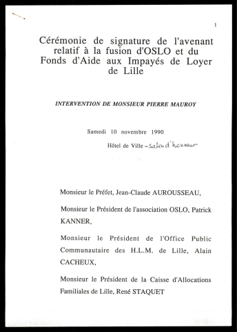 Cérémonie de signature de l'avenant relatif à la fusion d'OSLO et du fonds d'aide aux impayés de loyer de Lille.