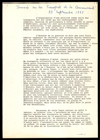 Journée sur les transports dans la communauté le 25/09/1975.