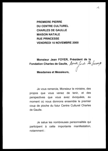 Pose de la première pierre du centre Culturel Charles de Gaulle rue Princesse. (Lille)